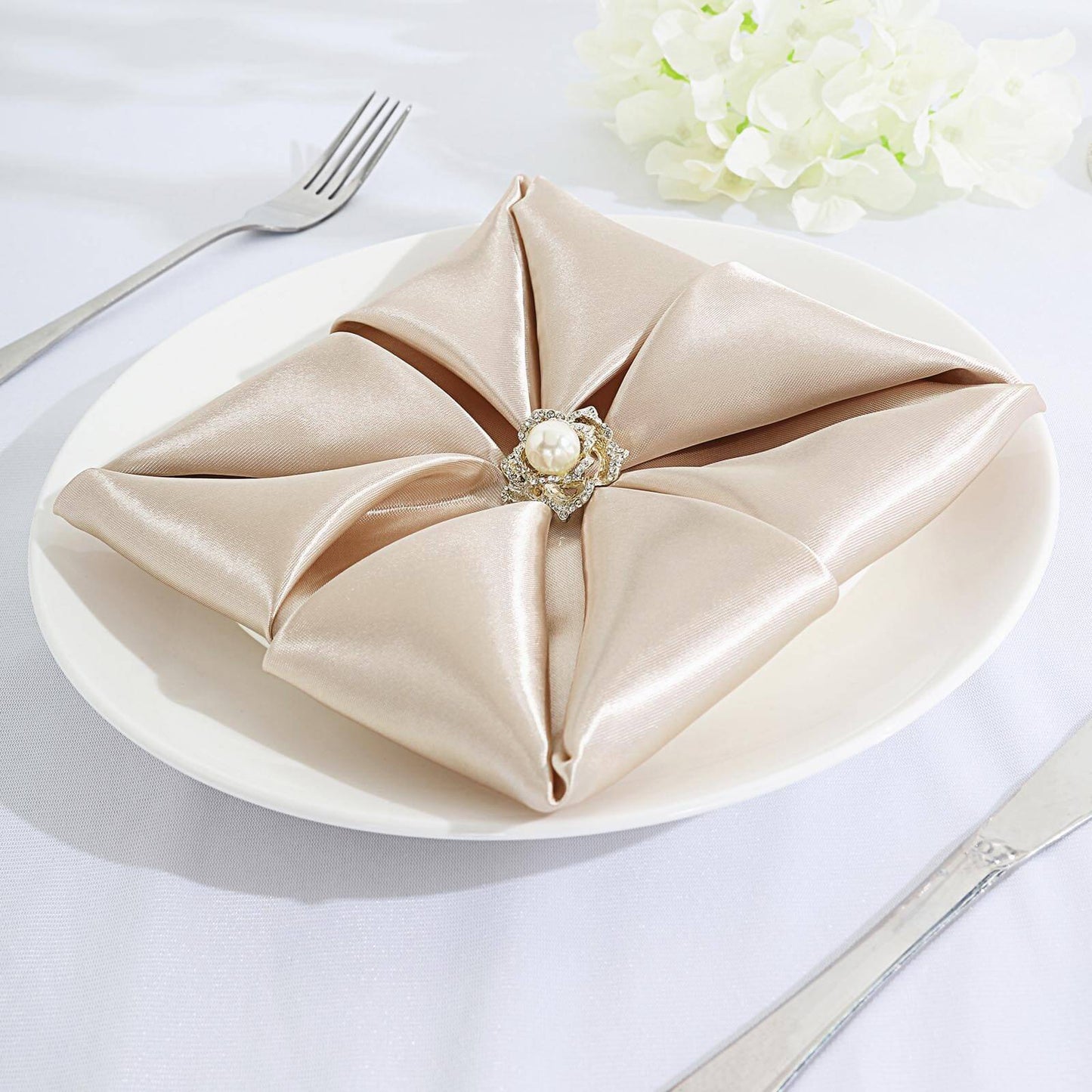 5 Pack Satin 20"x20" Napkins Beige - Luxurious Shine & Smooth Dinner Napkins