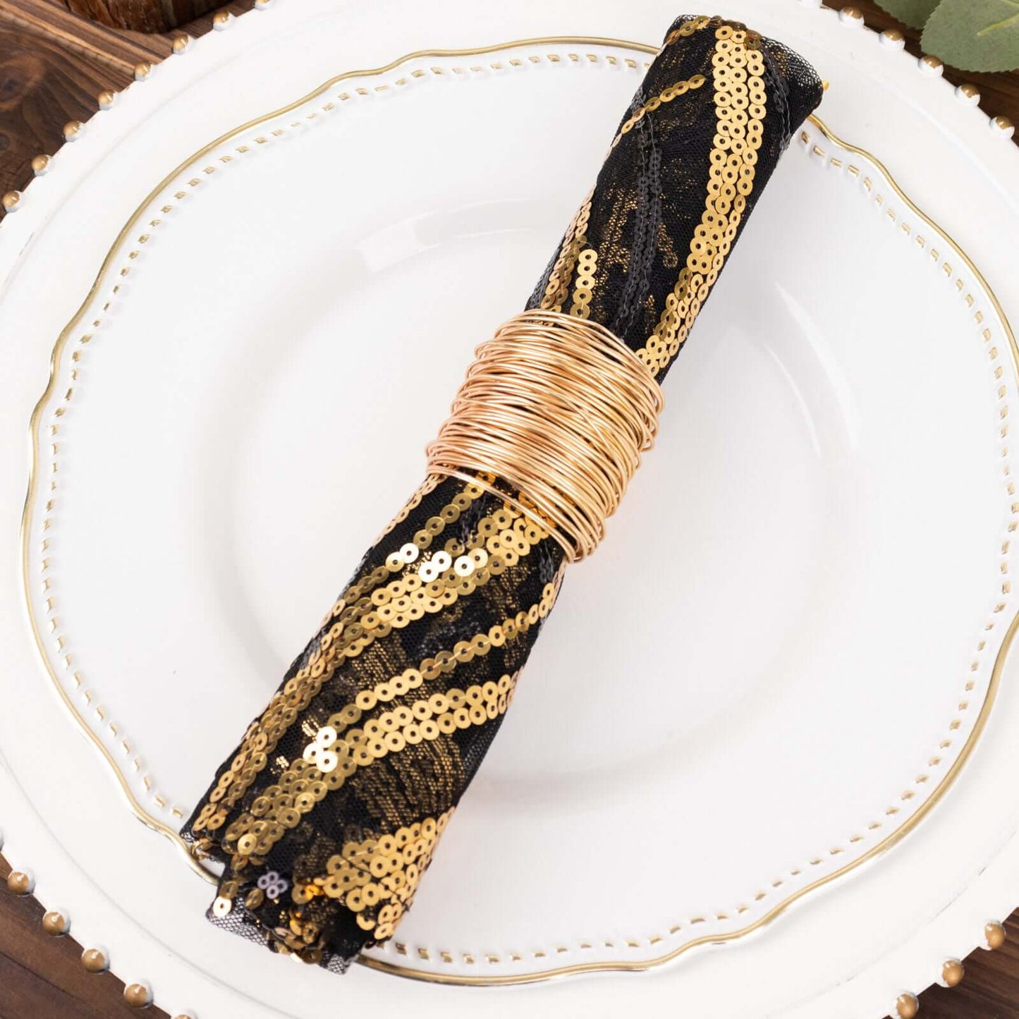 Sequin Mesh 20"x20" Napkin Black Gold - Wave Embroidered Reusable Napkin