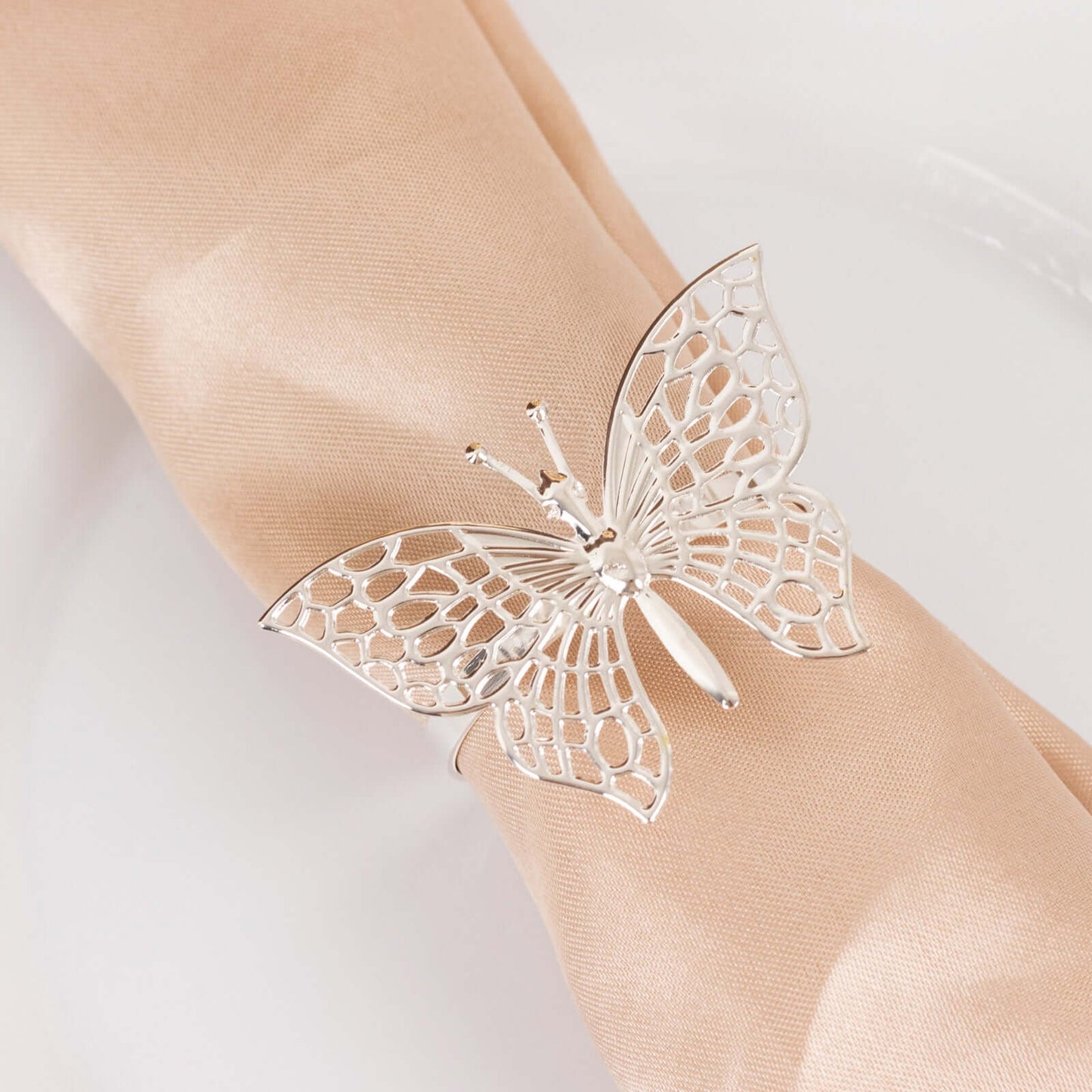 4 Pack Silver Metal Butterfly Napkin Rings, Decorative Laser Cut Cloth Napkin Holders
