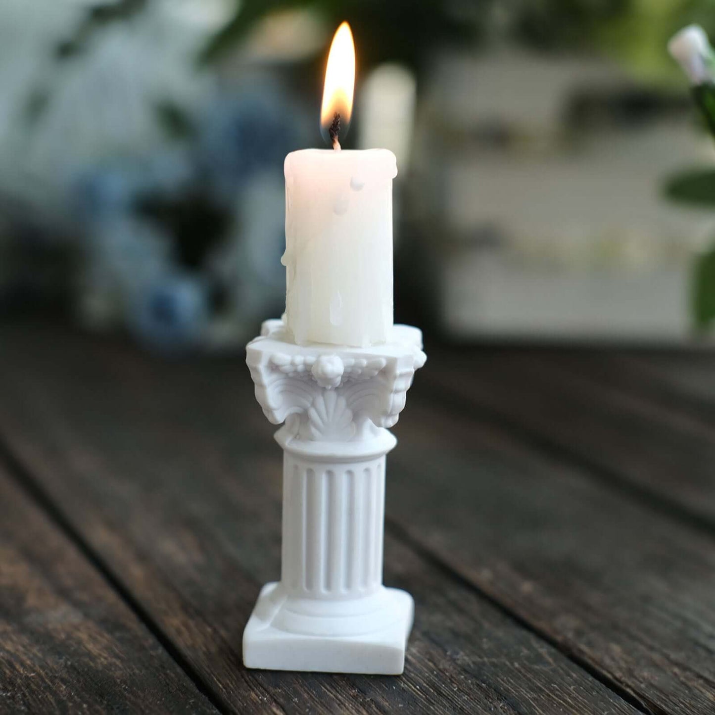 6-Pack Resin Roman Column Pillar Pedestal Candle Holders, Greek Statue Antique White Stands Sturdy Decorative Design 2.5"