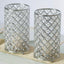2-Pack Metal Crystal Beaded Pillar Holders Metallic Silver - Versatile Stem Vase Set for Decor 9"