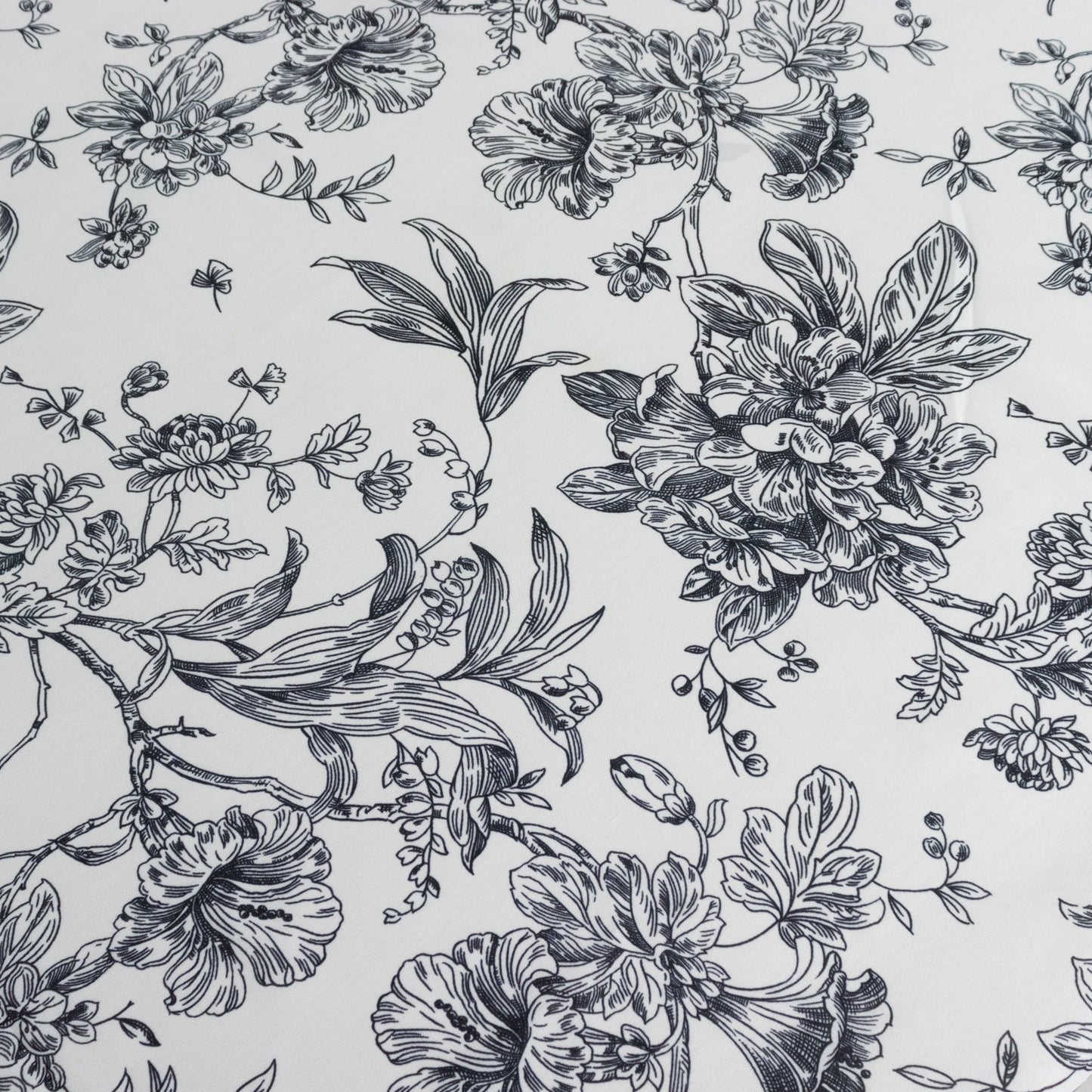 Polyester 70"x70" Table Overlay White - Black French Toile Pattern for Stylish Events