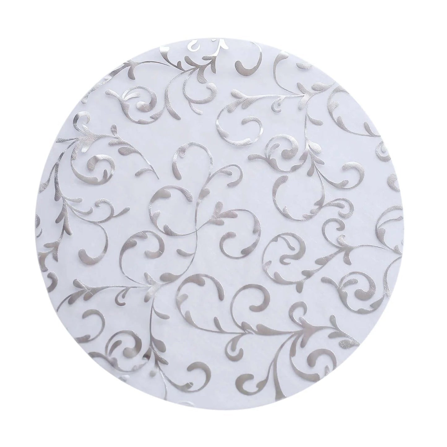 50-Pack Table Placemats Embossed Foil Flower Design Metallic Silver Round - Sheer Organza Disposable Mats 13"