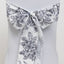 Polyester Chair Sashes White Black French Toile Floral Design - Wrinkle-Resistant & Durable Chair Bows 6"x108"