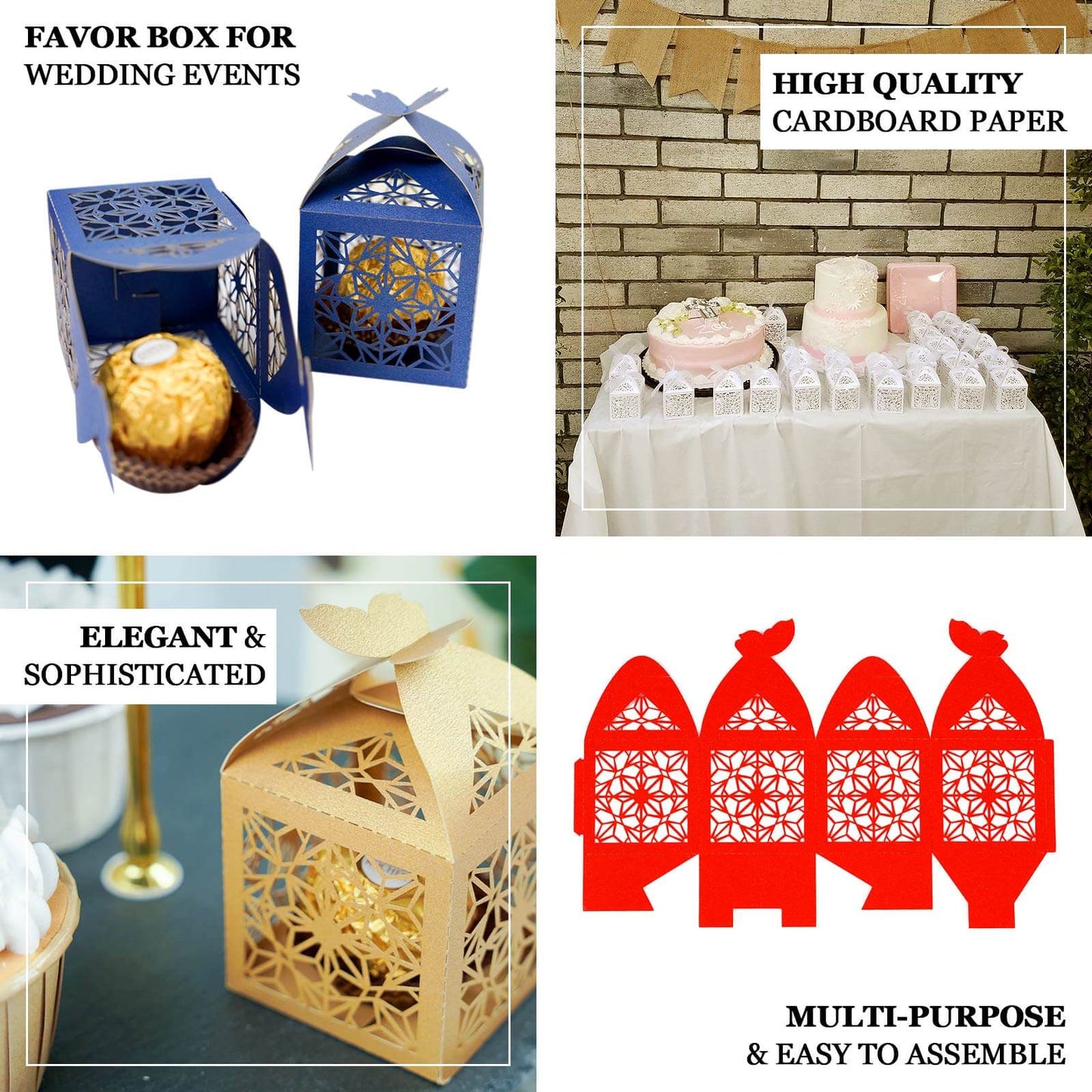 25 Pack Gold Butterfly Top Laser Cut Lace Favor Candy Gift Boxes
