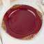 10-Pack Plastic 10" Round Dinner Plates in Burgundy with Gold Leaf Embossed Rim - Disposable Vintage Baroque Style Plates