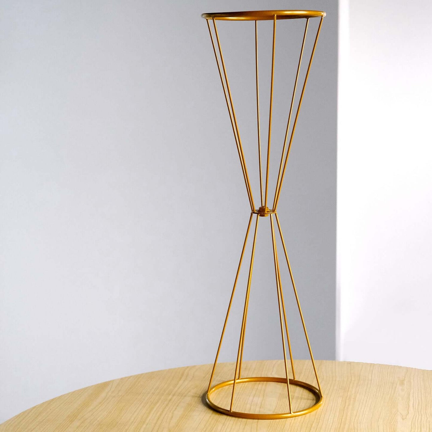 Dual Cone Reversible Flower Stand Gold Metal Geometric Pedestal - Wedding Centerpiece 27"