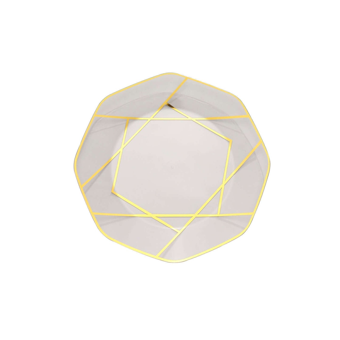 10-Pack Plastic 10" Octagon Dinner Plates in Clear - Modern Disposable Party Plates with Gold Geometric Design for Special Occasions & Celebrations