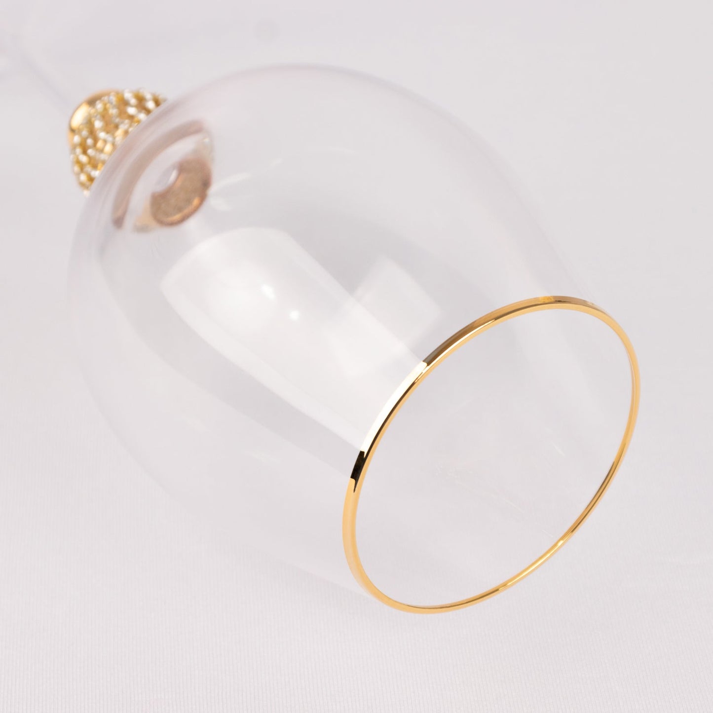 Set of 6 Wine Goblet Glasses Clear Gold Rimmed Design with Rhinestone Studded Stem - Handblown Vintage Crystal Glasses for Cocktails 16oz 10"