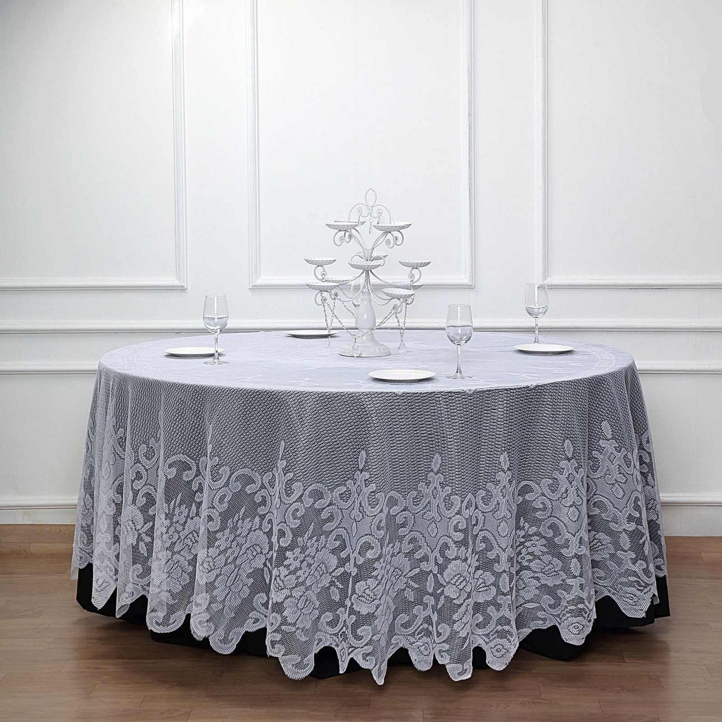 Lace 120" Round Tablecloth White - Seamless Premium Design for Upscale Celebrations