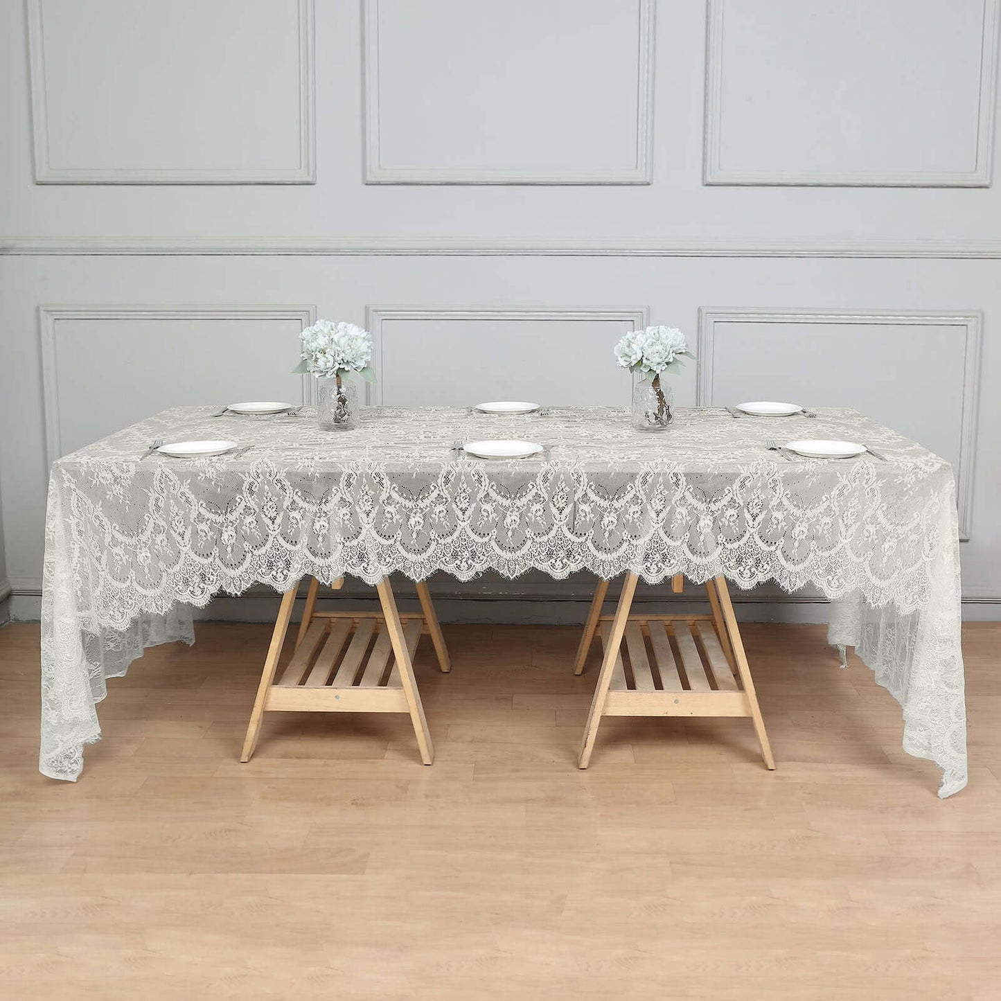 Lace 60"x120" Rectangle Tablecloth Ivory - Vintage Lace Design with Scalloped Frill Edges