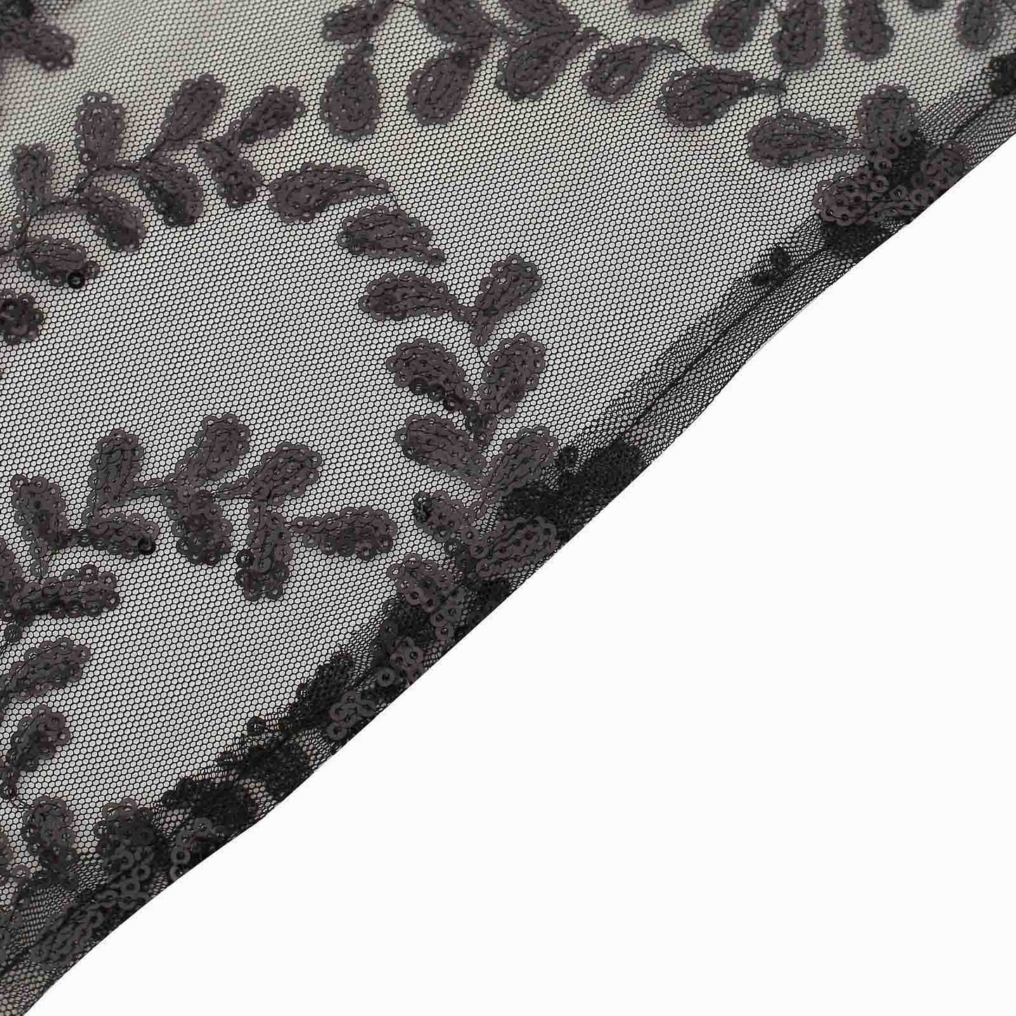 5 Pack Tulle Chair Sashes with Leaf Vine Embroidered Sequins Black 6"x88"