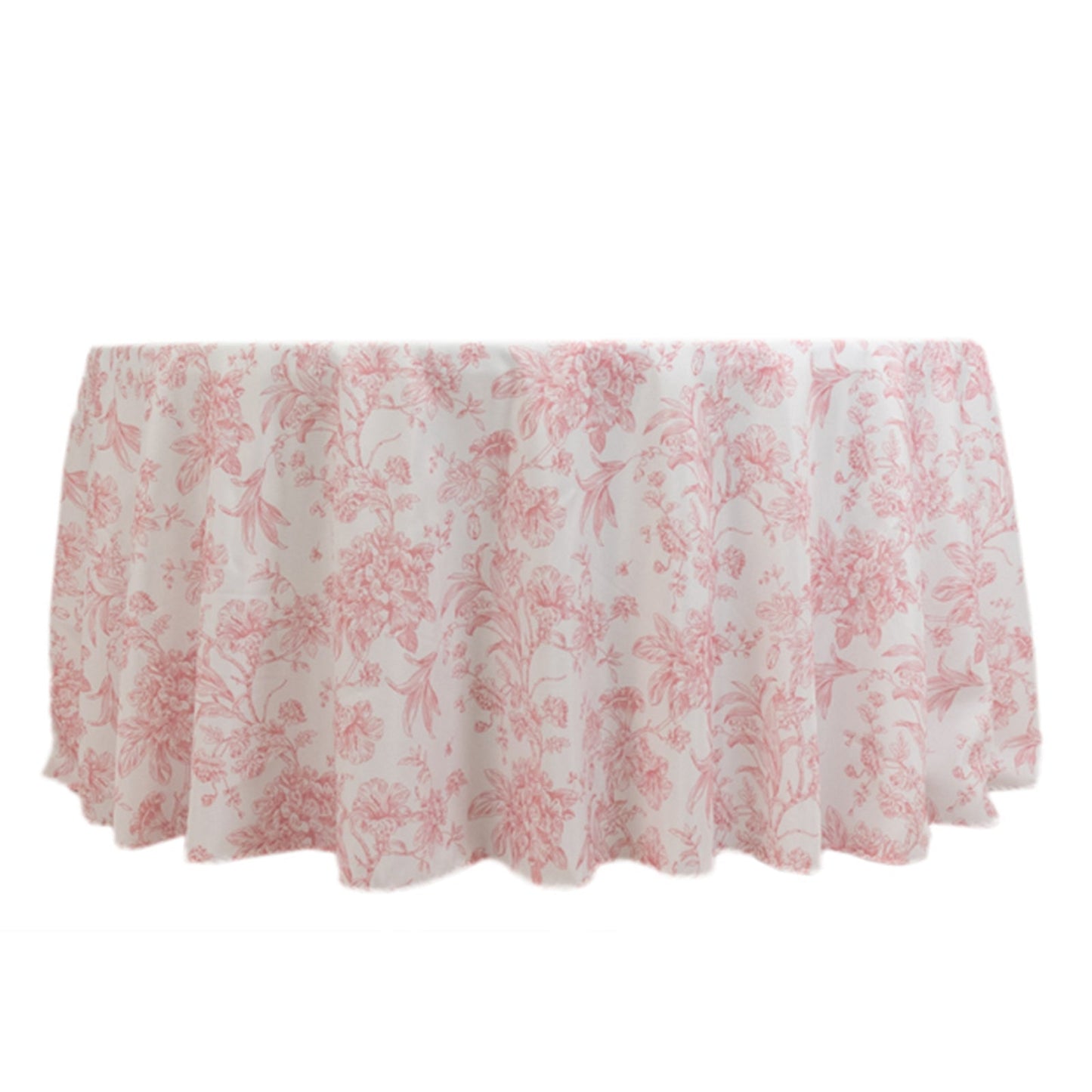 Polyester 120" Round Tablecloth White - Pink French Toile Pattern for Stylish Events
