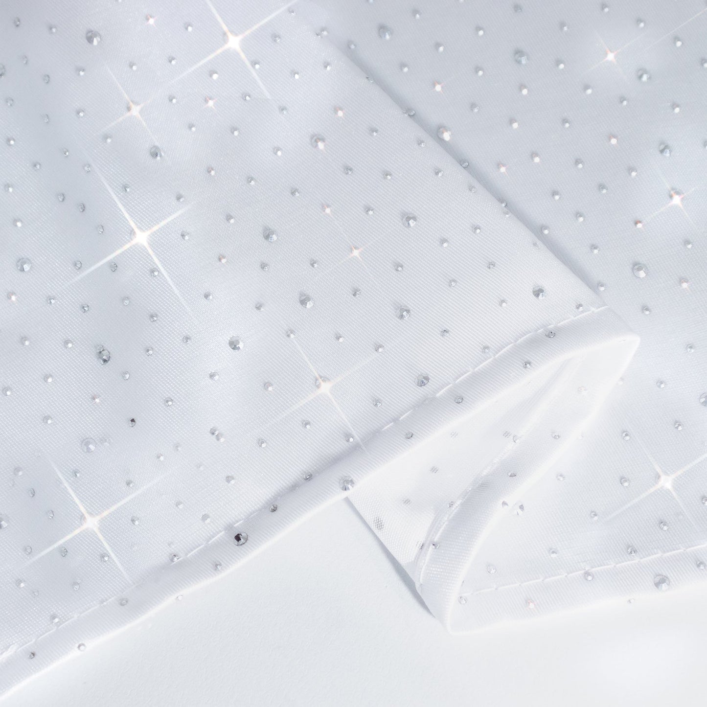 Scuba Rectangular Tablecloth 90"Ã—132" White with Rhinestone Accents â€“ Seamless, Wrinkle-Free, Stain-Resistant Event Linen