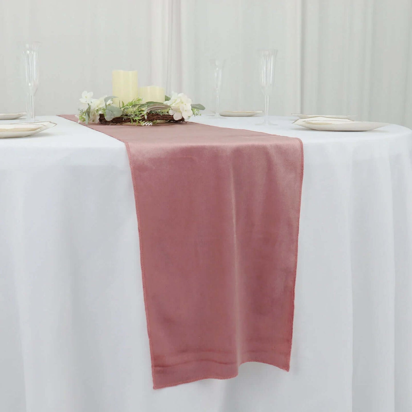 Premium Velvet 12"x108" Table Runner Dusty Rose - Sheen Finish Reusable Table Decor