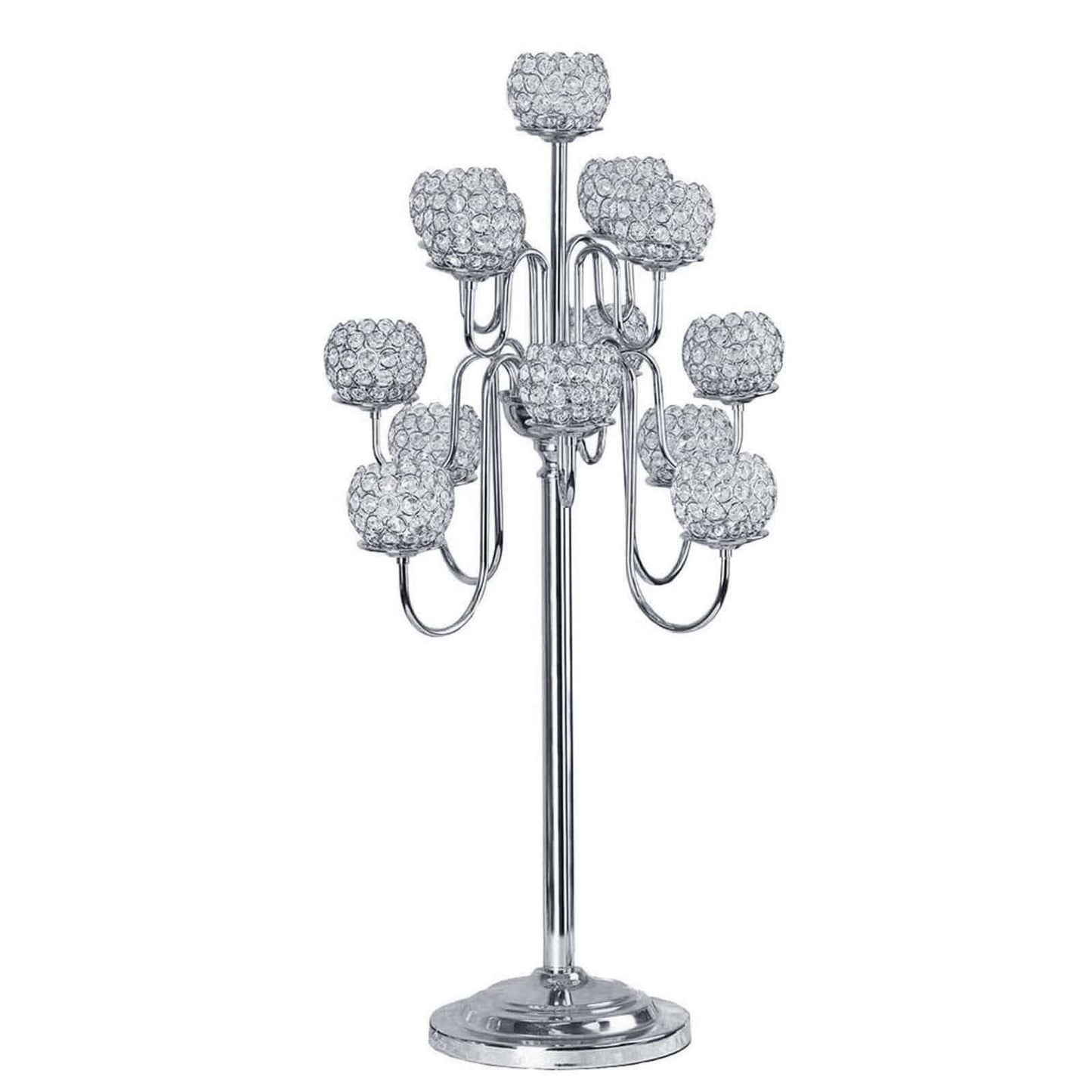 Metal Crystal Beaded Candelabra Silver 13 Arm Design - Table Centerpiece for Events 40"