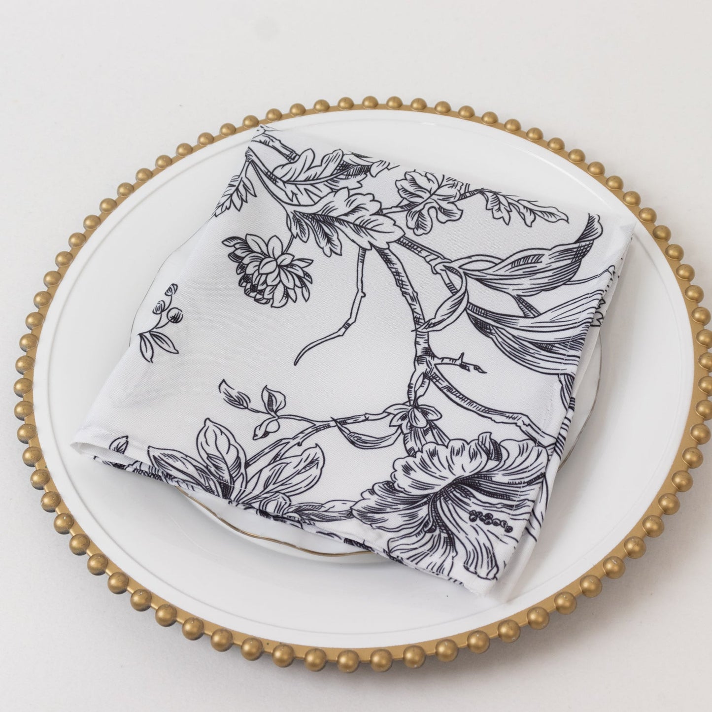 5-Pack French Toile Polyester Cloth Napkins â€“ 17"x17" Black and White Reusable Table Napkins in Floral Design for Events & Dining