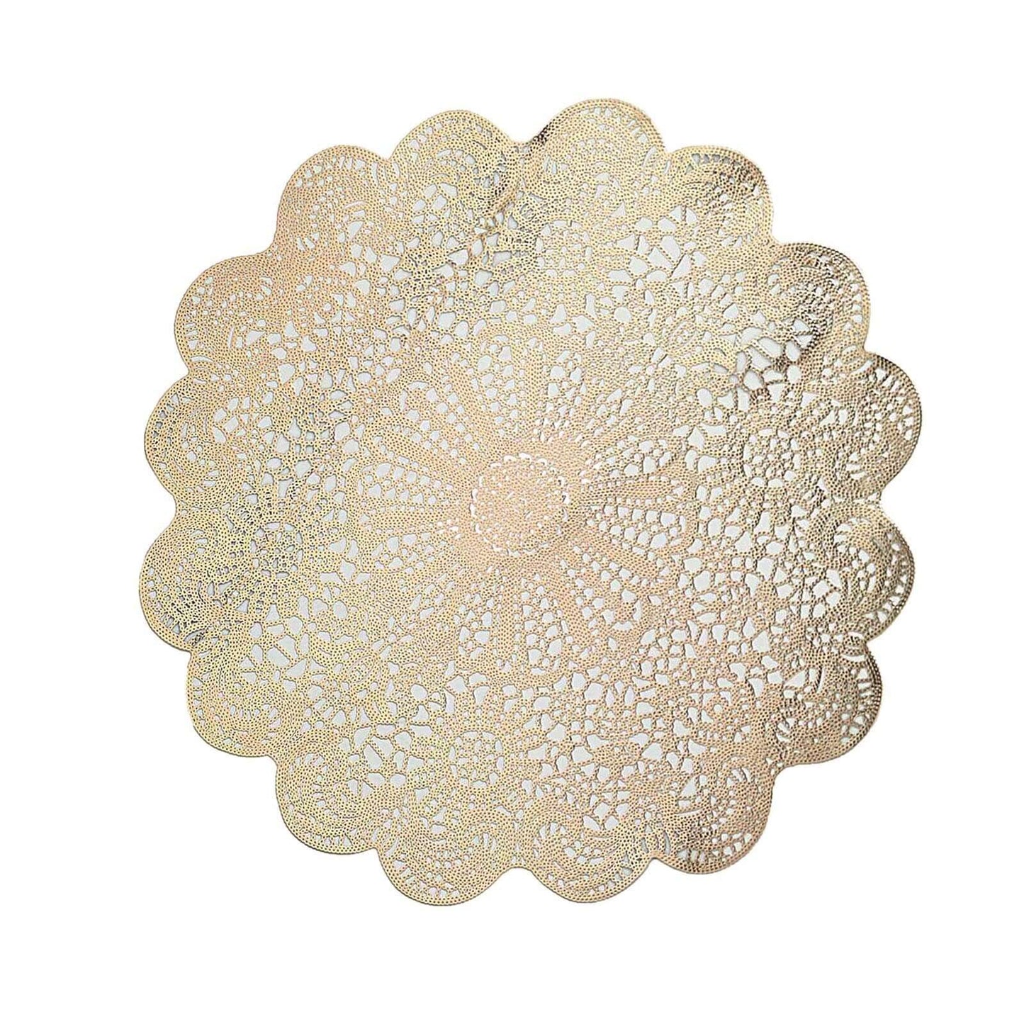 6-Pack Dining Table Mats Floral Lace Design Gold - Vinyl Non-Slip Surface with Vintage Appeal 15"