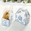 25 Pack Candy Gift Tote Gable Boxes in White Royal Blue Damask Floral Pattern, Party Favor Treat Boxes - 6"x3.5"x7"