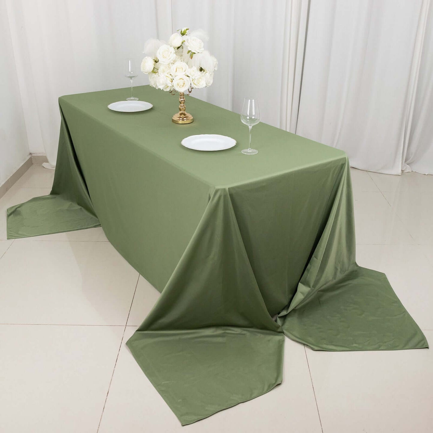 Scuba Rectangular 90"x156" Tablecloth Dusty Sage Green - Wrinkle Free, Stain Resistant & Seamless Table Cover