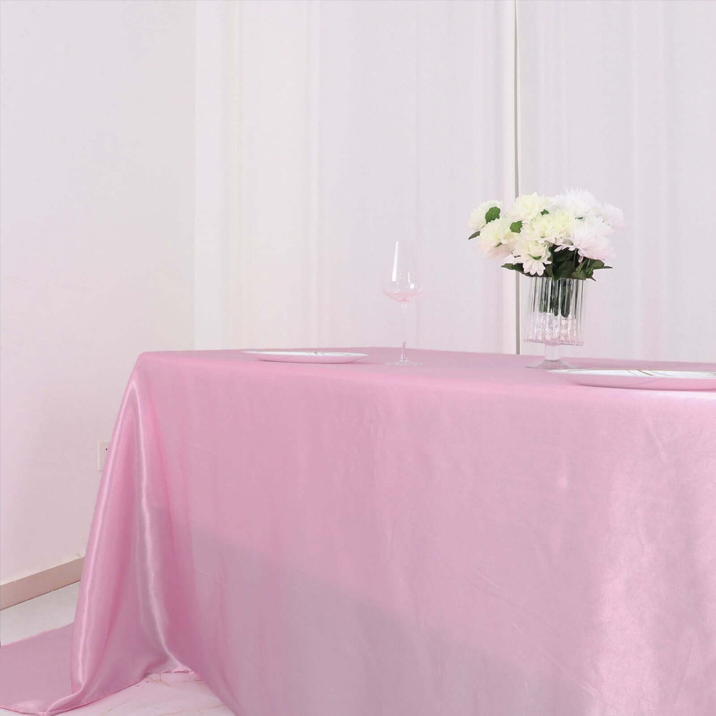 Satin Rectangular 90"x132" Tablecloth Pink - Seamless Table Cover