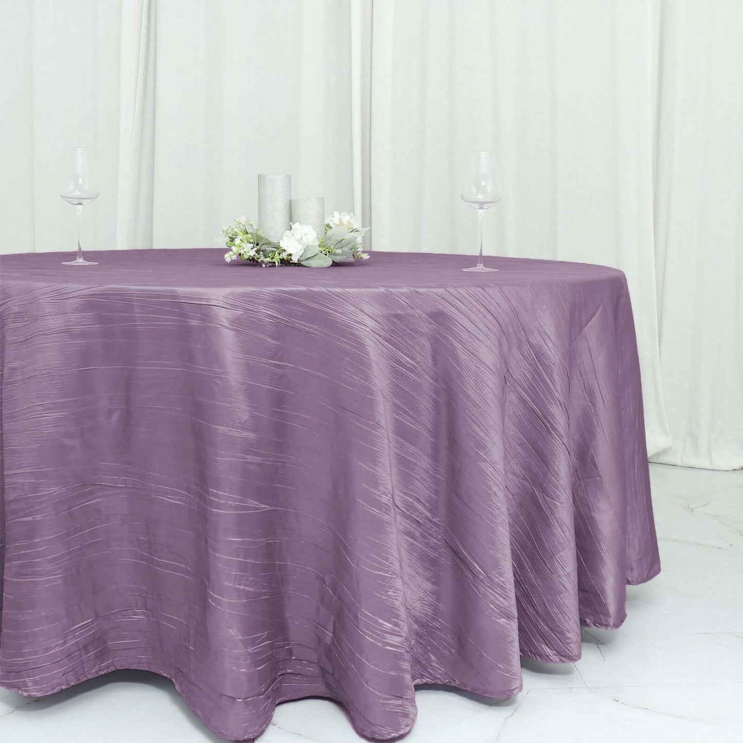 Taffeta 120" Round Tablecloth Violet Amethyst - Seamless Accordion Crinkle Table Cover