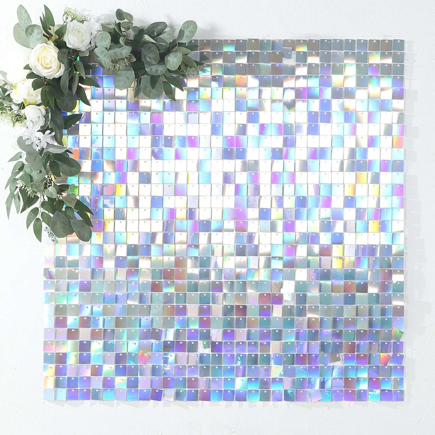 Disco Theme Iridescent Blue Square Sequin Shimmer Wall Party Photo Backdrop, 24sq.ft Active Spangle Wall Art DÃ©cor Panels - 24 Panels