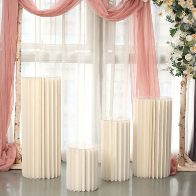 32" Ivory Cylinder Display Column Stand, Pillar Pedestal Stand With Top Plate
