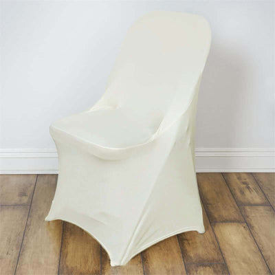 Stretch Spandex Chair Cover Ivory for Folding Chairs - Reusable & Wrinkle-Resistant 160GSM Fitted Slipcover