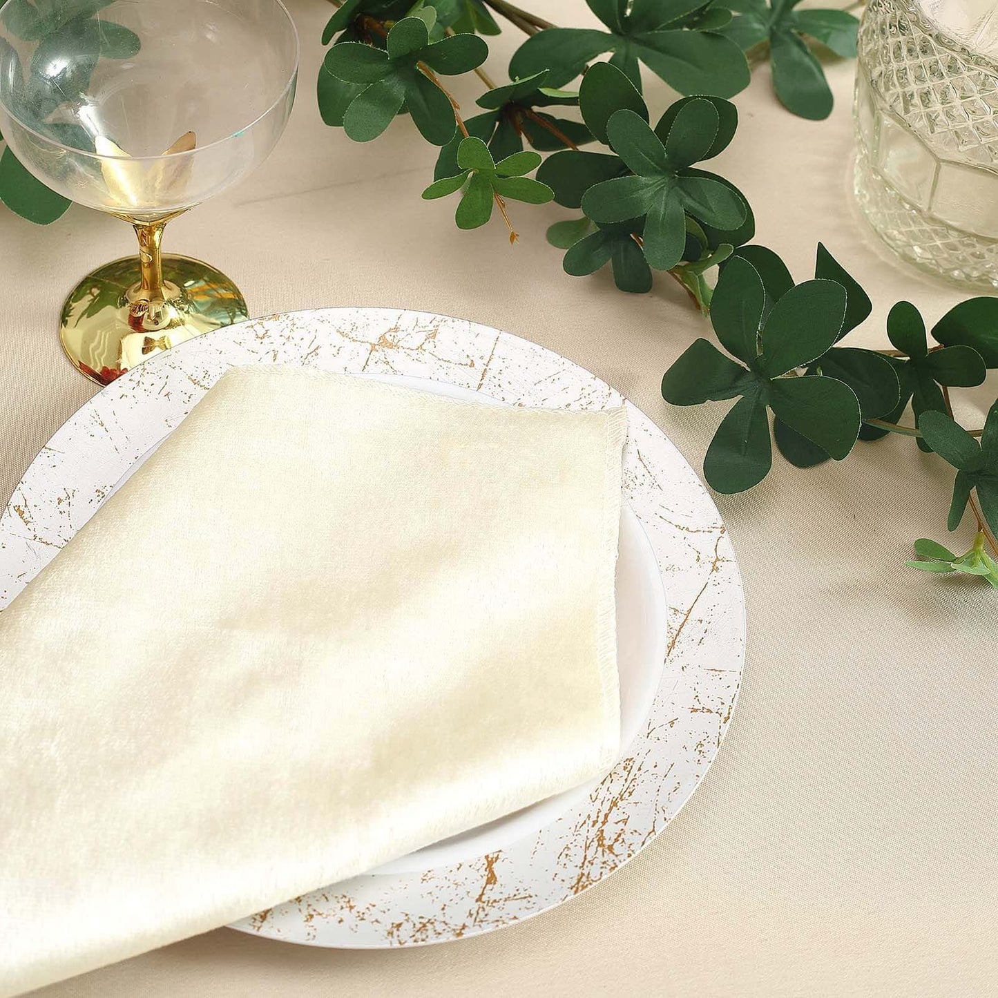 5 Pack Premium Velvet 20"x20" Napkins Ivory - Soft Sheen Finish Cloth Napkins