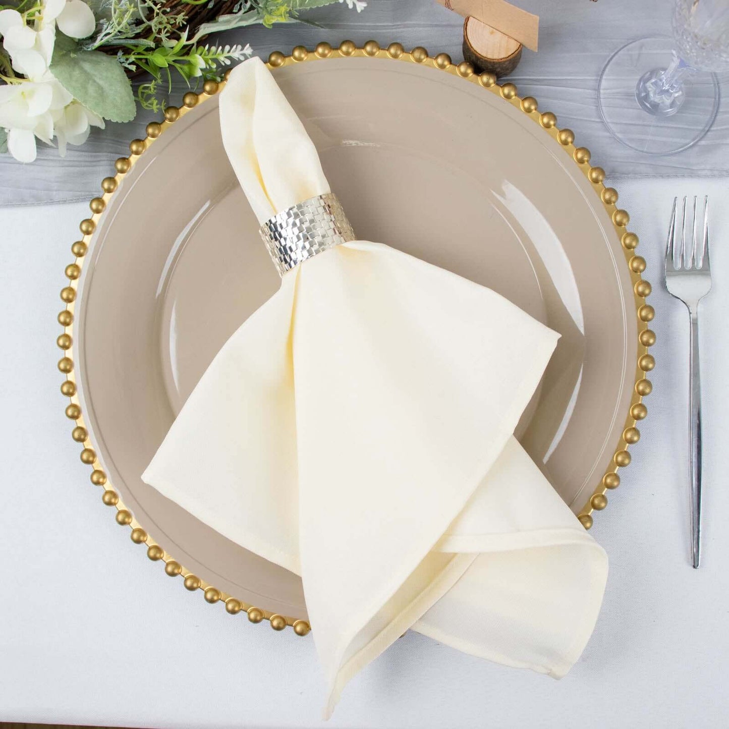 5 Pack Premium Polyester 20"x20" Napkins Ivory - Wrinkle-Resistant & Durable Dinner Napkins