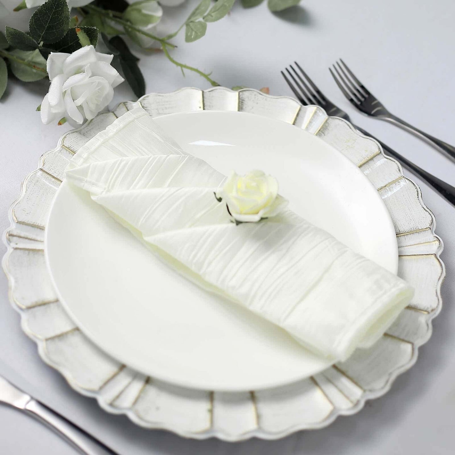 5 Pack Taffeta 20"x20" Napkins Ivory - Accordion Crinkle Dinner Napkins