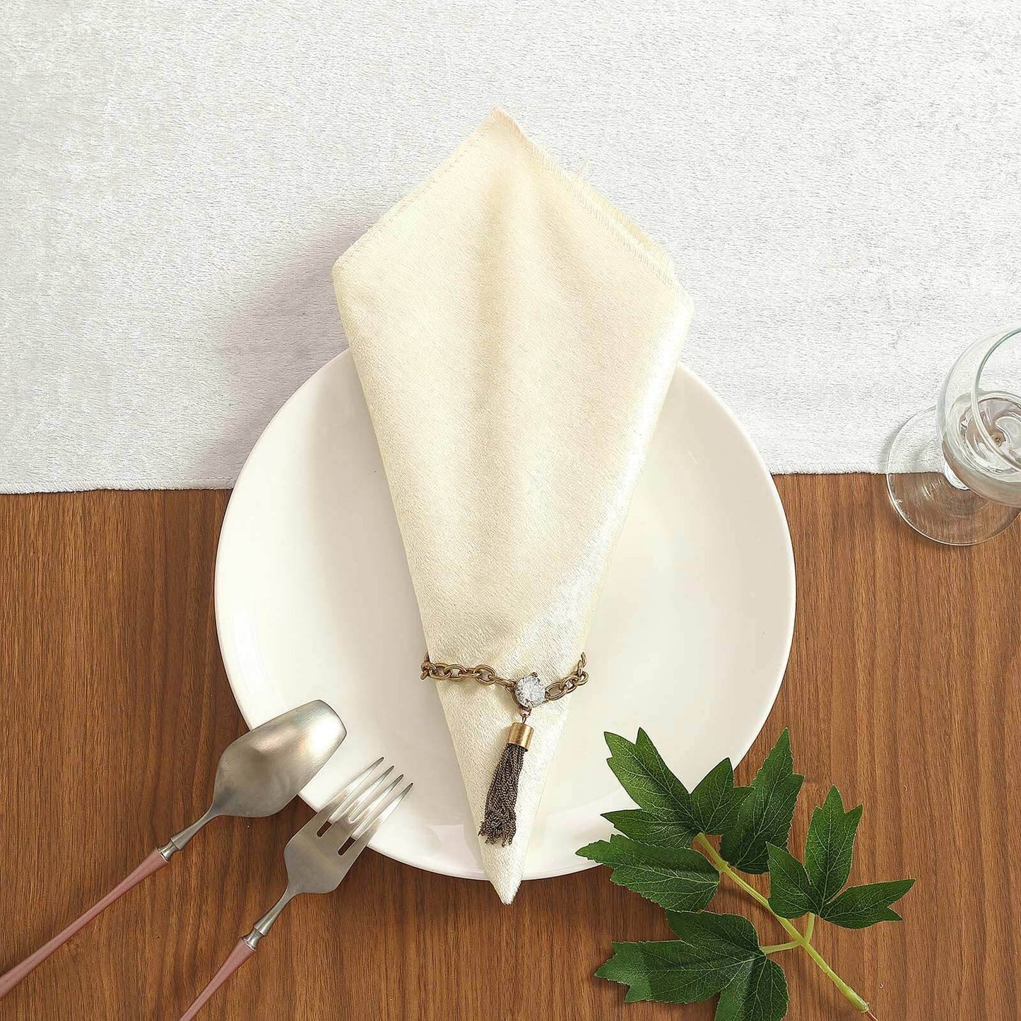 5 Pack Premium Velvet 20"x20" Napkins Ivory - Soft Sheen Finish Cloth Napkins