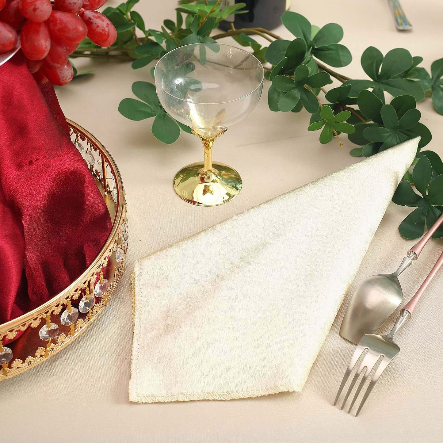 5 Pack Premium Velvet 20"x20" Napkins Ivory - Soft Sheen Finish Cloth Napkins