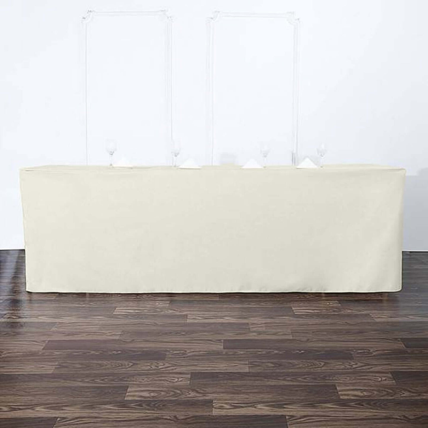 Fitted Polyester 96"x30" Rectangle Tablecloth Ivory - Durable and Easy to Maintain Table Cover