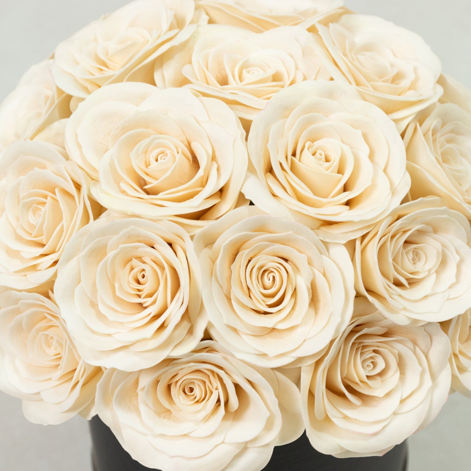 Ivory Prearranged Rose Centerpiece Arrangement 27pcs Roses with Black Round Gift Box - Decorations