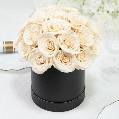 Ivory Prearranged Rose Centerpiece Arrangement 27pcs Roses with Black Round Gift Box - Decorations