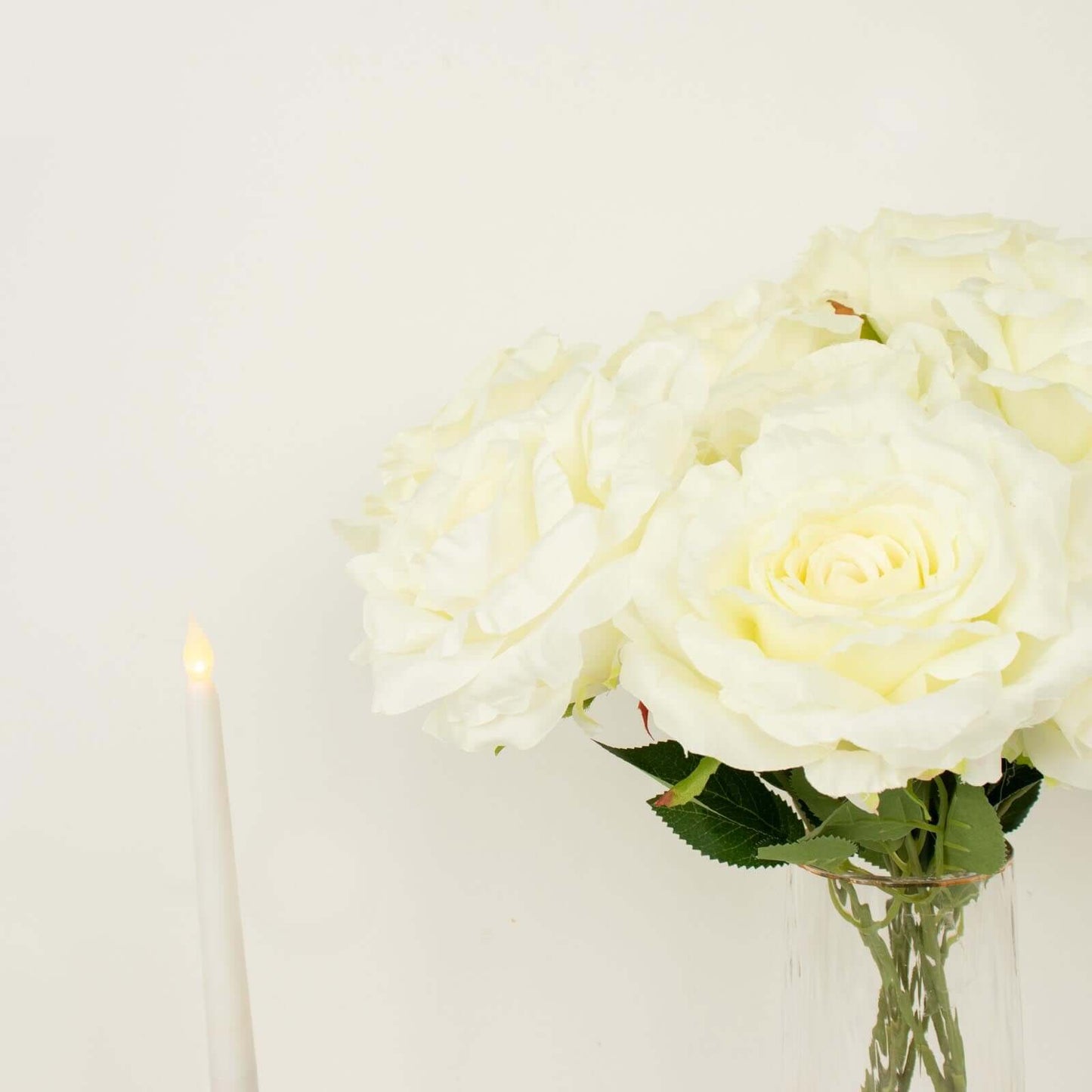 2 Bushes 17" Ivory Premium Silk Jumbo Rose Flower Bouquet, High Quality Artificial Wedding Floral Arrangements