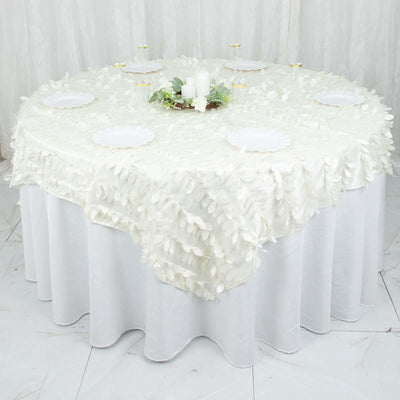 Taffeta 54"x54" Table Overlay Square Tablecloth Ivory 3D Leaf Petal Table Cover