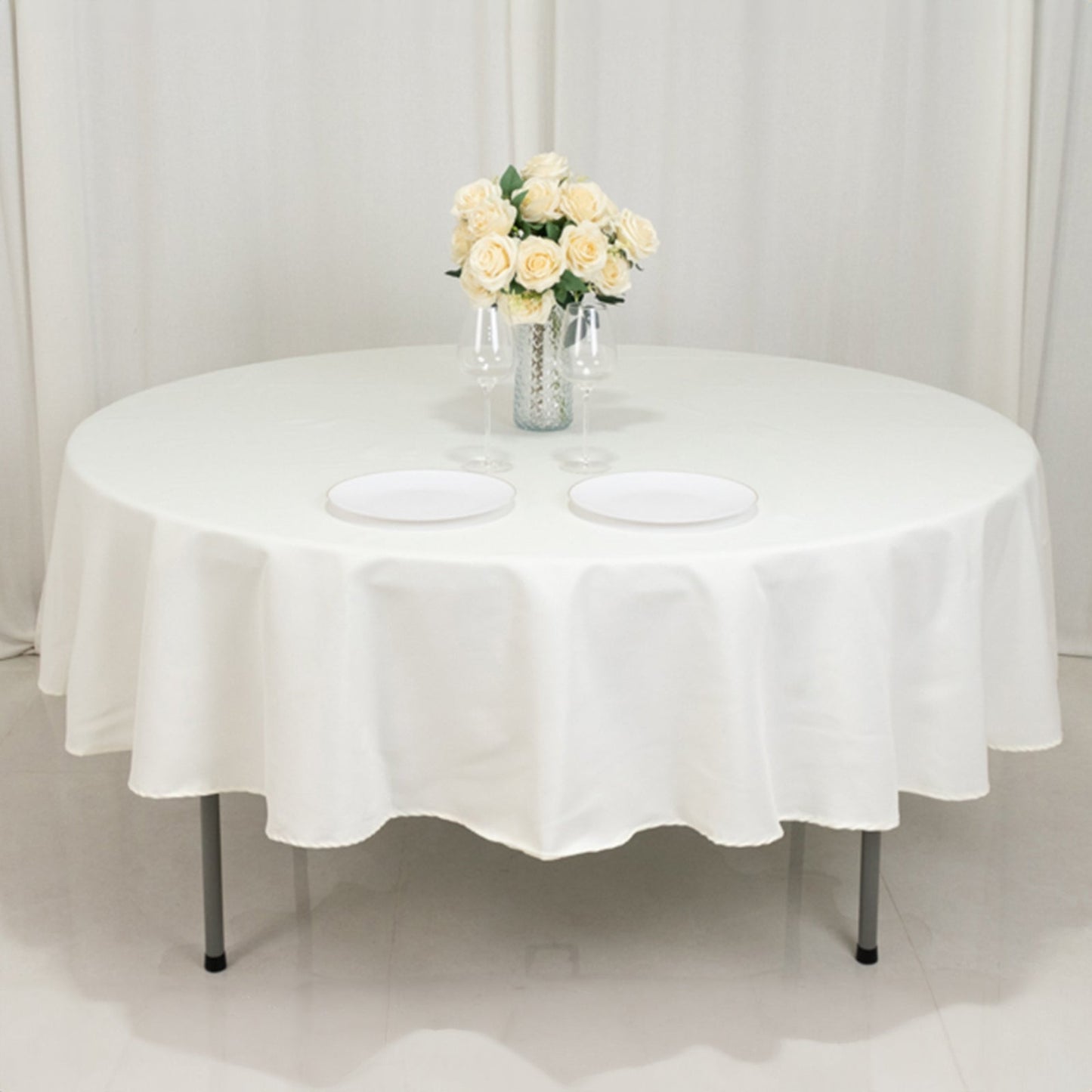Fire Retardant Premium Polyester 90" Round Tablecloth Ivory - High-Performance Table Cover