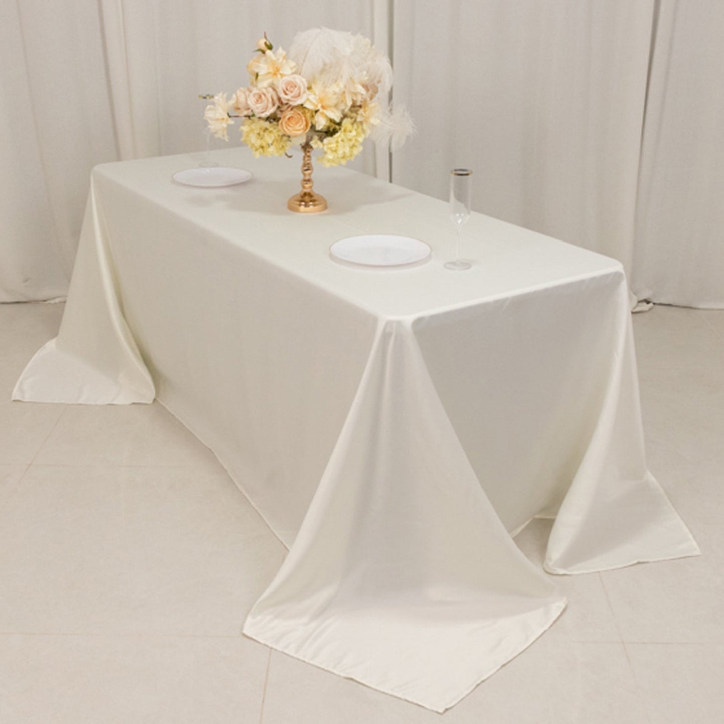 Lamour Satin 90"x132" Rectangle Tablecloth Ivory - Soft & Silk-Like Seamless Table Cover