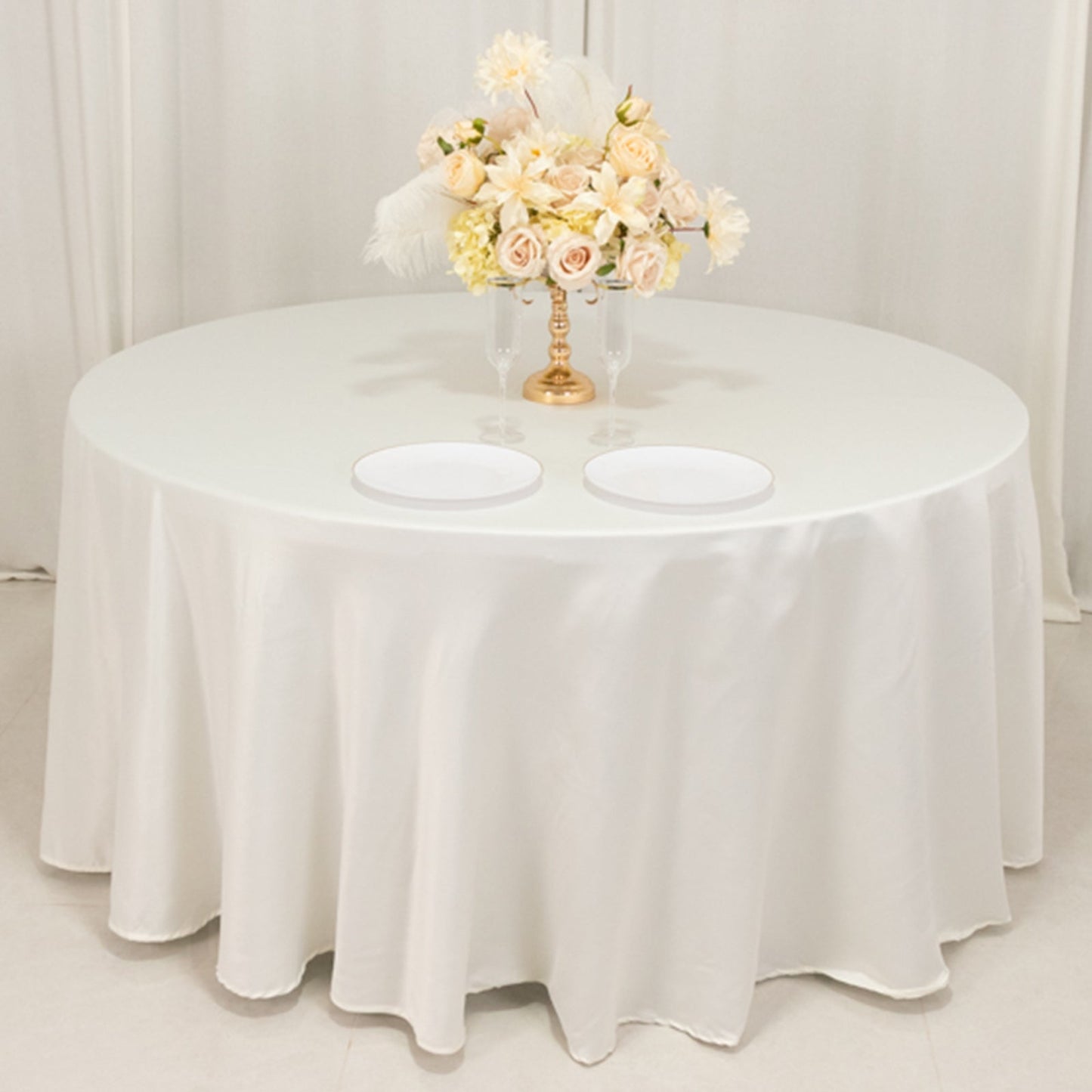 Lamour Satin 120" Round Tablecloth Ivory - Seamless Table Cover with Soft Tempered Sheen