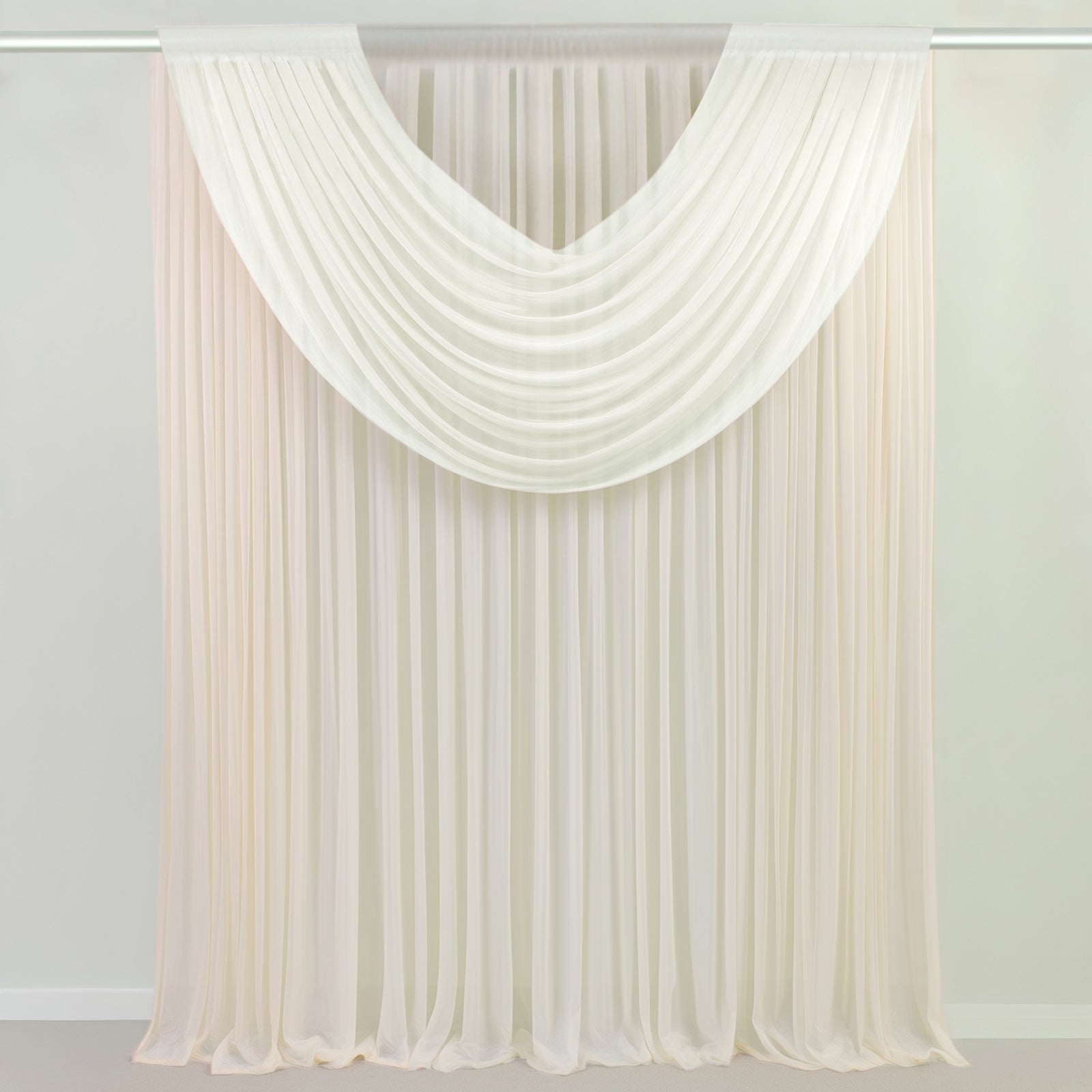 Ivory Sheer Chiffon Valance Curtain 4ft x 5ft â€“ Wedding Arch Drape with Rod Pocket Voile Backdrop Panel - Backdrops