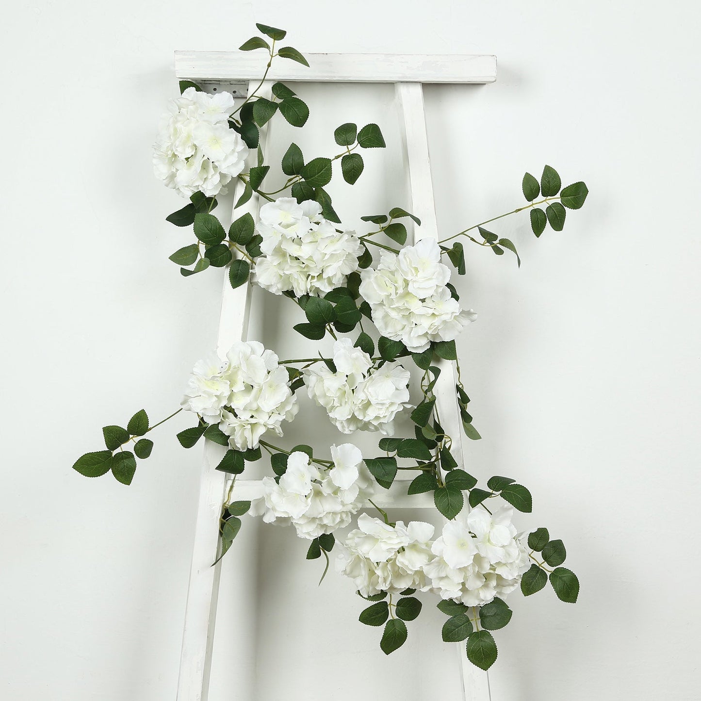 2-Pack Ivory Artificial Hydrangea Garland 5.5ft â€“ Artificial Silk Floral Vine with Green Leaves