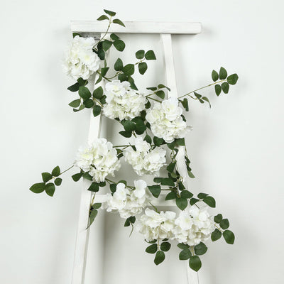 2-Pack Ivory Artificial Hydrangea Garland 5.5ft â€“ Artificial Silk Floral Vine with Green Leaves
