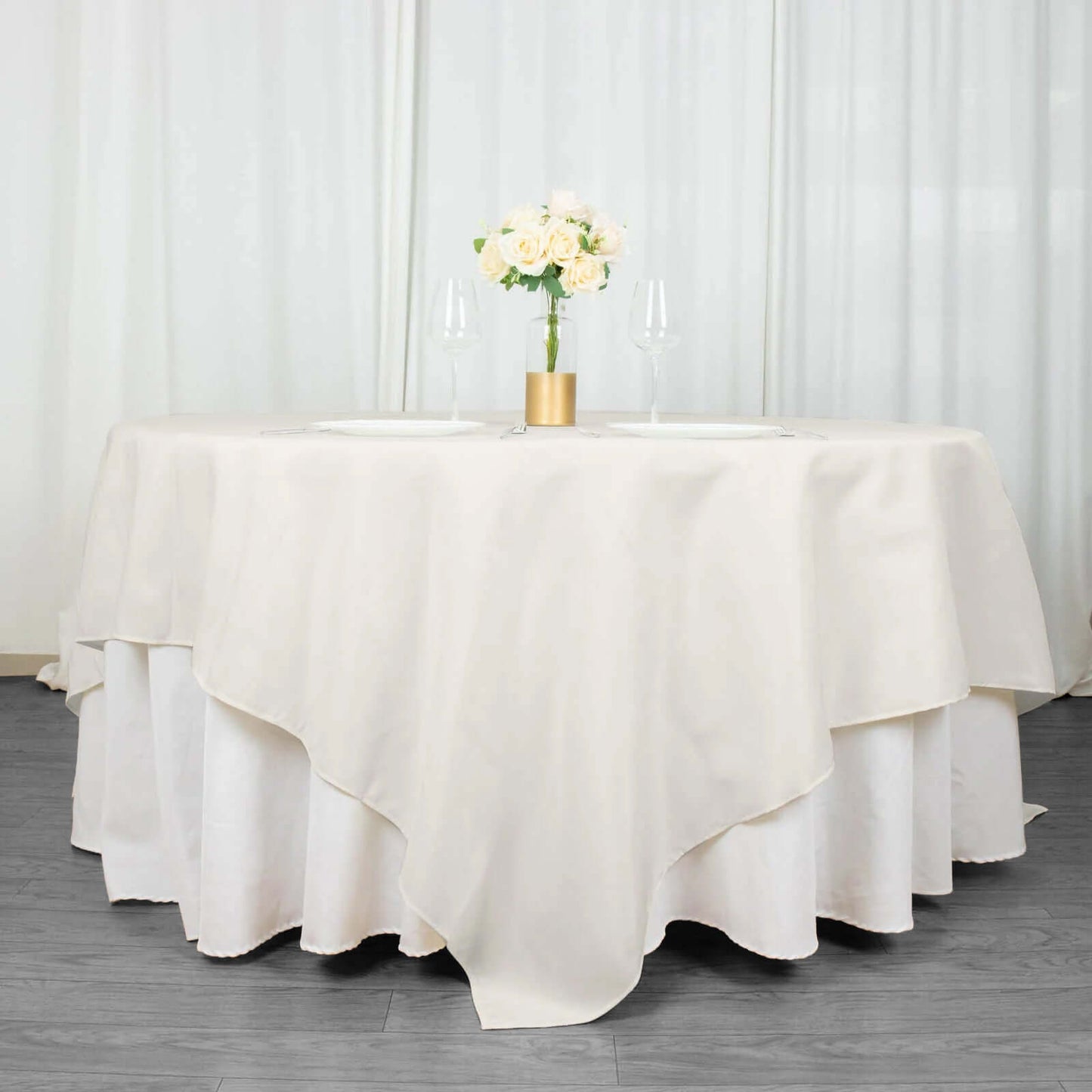 Premium Polyester 90"x90" Table Overlay Square Tablecloth Ivory 220GSM Wrinkle-Resistant Table Cover