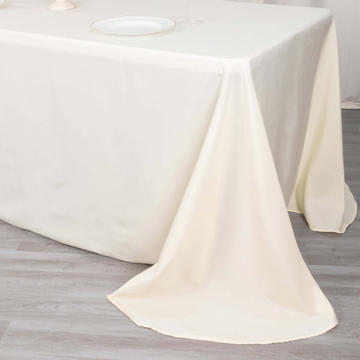 Polyester 90"x132" Rectangle Tablecloth Ivory - Rounded Corners and Seamless Table Cover