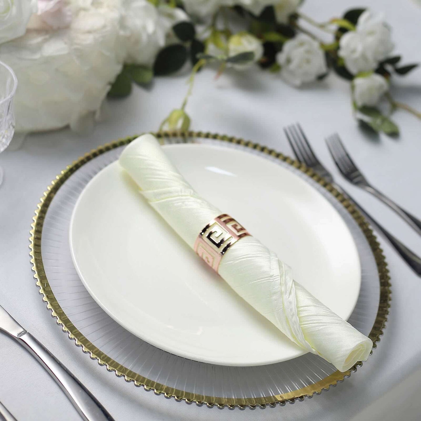 5 Pack Taffeta 20"x20" Napkins Ivory - Accordion Crinkle Dinner Napkins