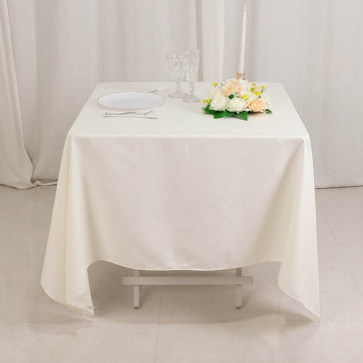 Cotton Blend 70"x70" Square Tablecloth Ivory - Wrinkle-Resistant Fabric Table Cover