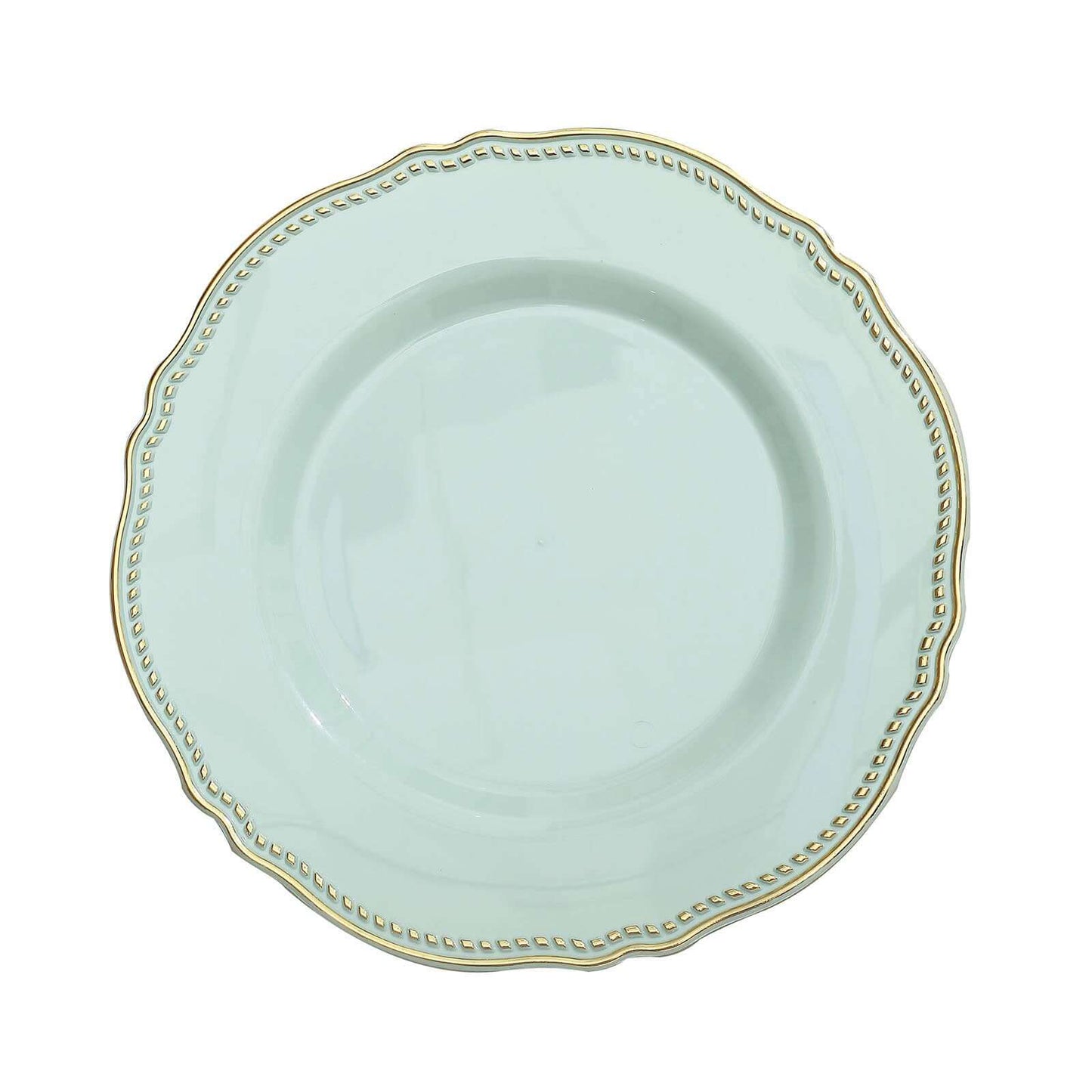 10-Pack Plastic 10" Dinner Plates in Jade with Gold Scalloped Rim - Disposable Large Party Plates